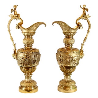 Antique French Gilt Jugs, 1840, Set of 2 For Sale