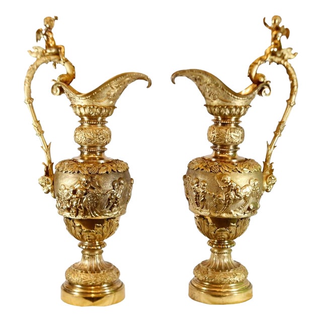 Antique French Gilt Jugs, 1840, Set of 2 For Sale
