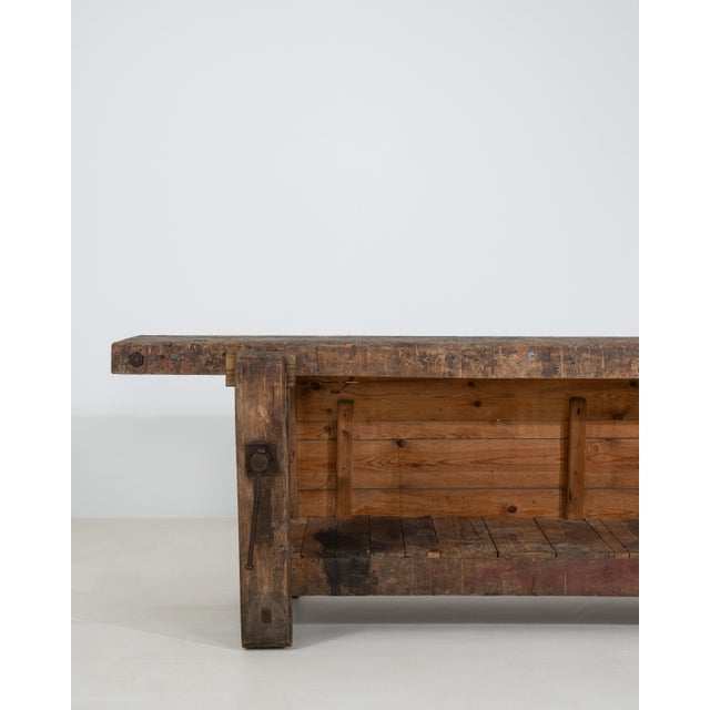 Carpenter's Workbench Table, Antique, Belgium, 20th Century For Sale - Image 10 of 11