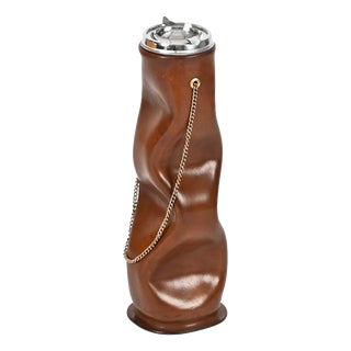 Mid-Century Pleated Leather and Brass Floor Ashtray from Nova Tecno, Italy, 1960s For Sale