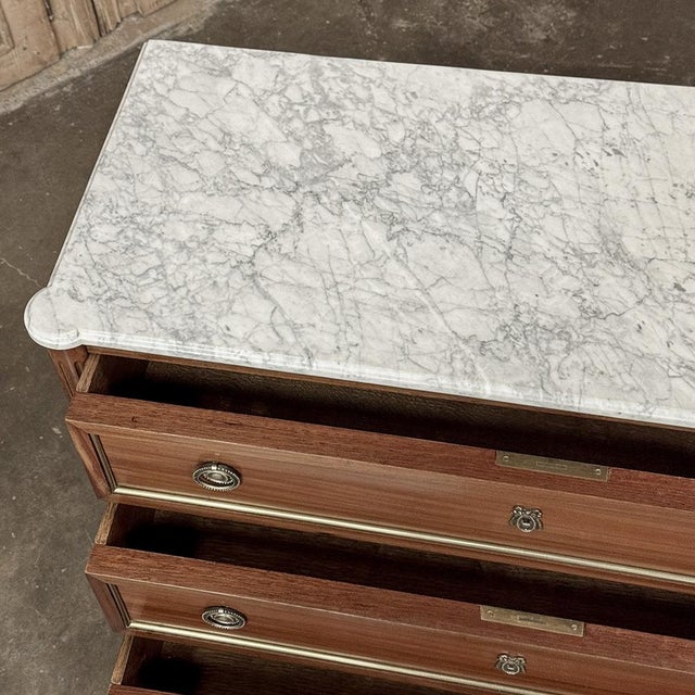 Antique French Louis XVI Mahogany Commode With Carrara Marble For Sale - Image 15 of 17