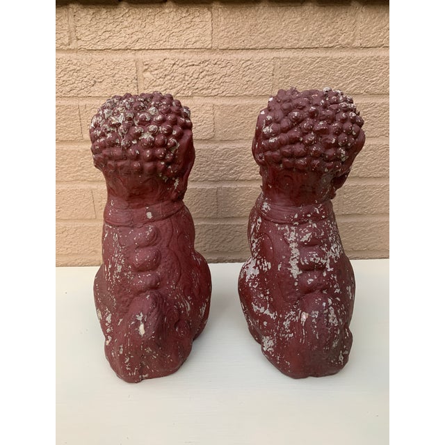 Red Antique Chinoiserie Cast Stone Garden Foo Dog Statues, Pair For Sale - Image 8 of 9