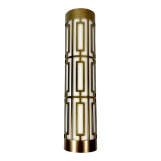 Vintage Hollywood Regency Roman Empire Style Cylinder Tole Bronze Wall Sconce, Milk Glass. For Sale