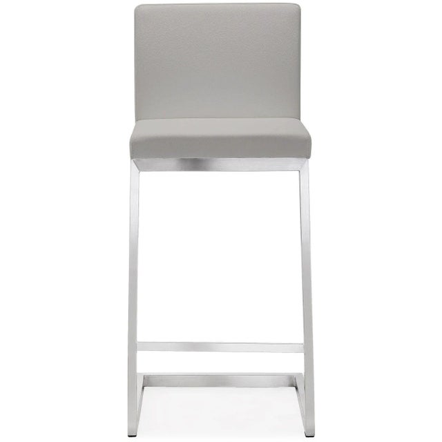 Transitional Parma Light Grey Vegan Leather & Steel Counter Stools - Set of 2 For Sale - Image 3 of 11