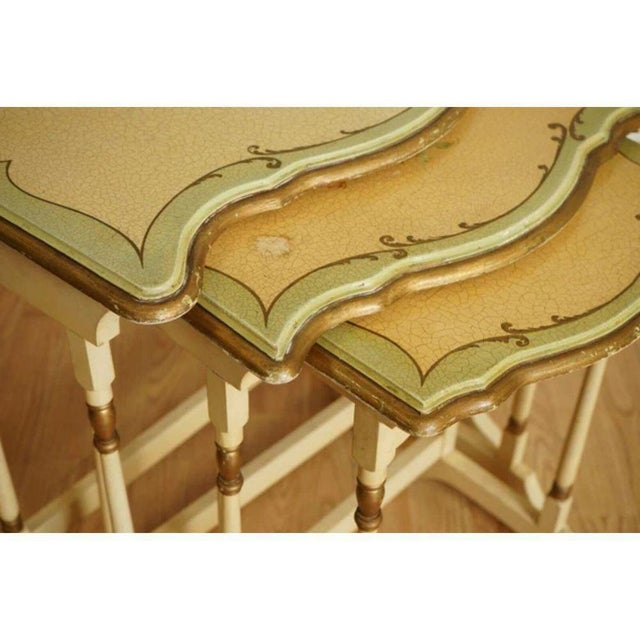 Vintage French Gold Leaf Hand-Painted Floral Nesting Tables, Set of 3 For Sale - Image 5 of 13