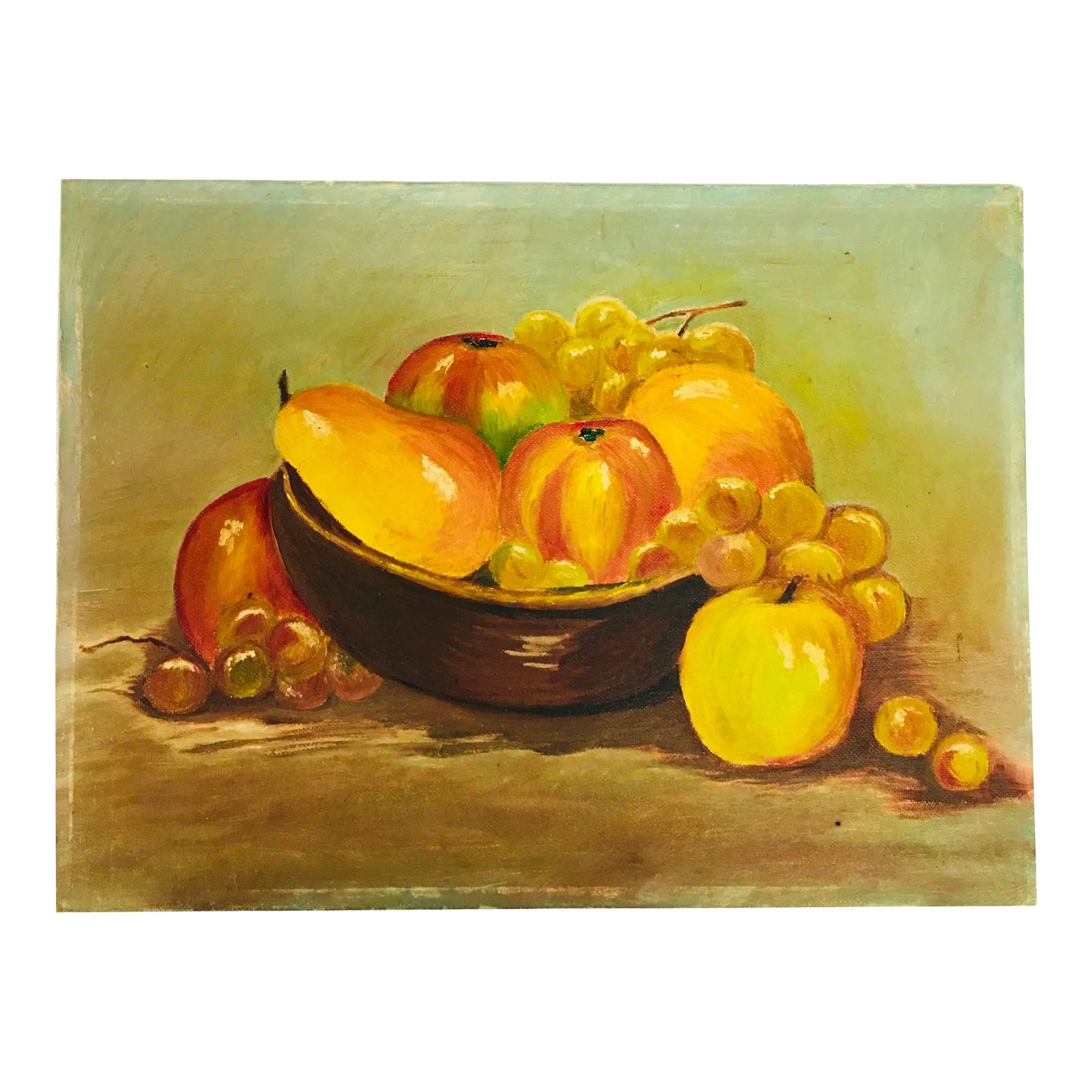 1960s Original Bowl of Fruit Still Life Oil Painting on Board | Chairish, image size:1600x1600
