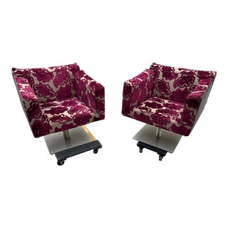 Mid Century Swivel Armchairs in Faux Leather Metal Base- Set of 2 For Sale