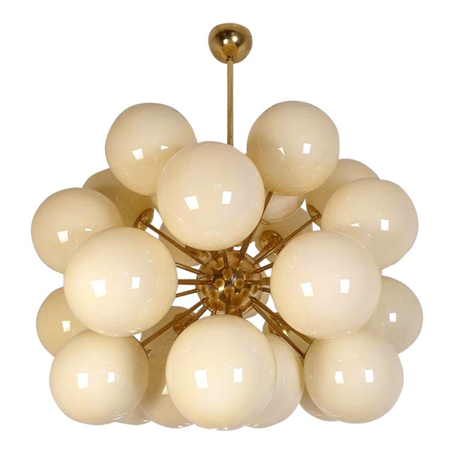 1990s Large Mid Century Modern Beige Glass Sputnik Chandelier For Sale