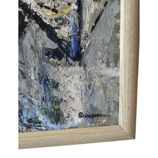 MCM Signed Geometric Abstract Small Oil Painting on Board For Sale - Image 4 of 6