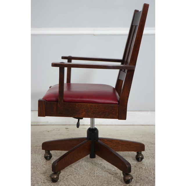Mission Stickley Mission Oak Leather Office Chair For Sale - Image 3 of 18