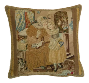 1850 English Needle Work Tapestry Pillow - 17'' X 17''