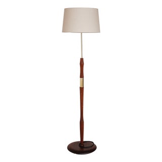Vintage Scandinavian Floor Lamp in Wood and Gilded Brass with Beige Lampshade, 1960s For Sale