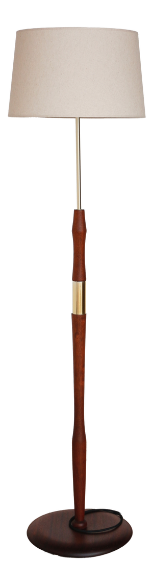 Vintage Scandinavian Floor Lamp in Wood and Gilded Brass with Beige Lampshade, 1960s