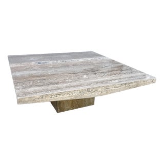 Vintage Italian Polished Travertine Coffee Table For Sale