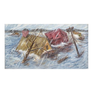 The Flood Rushes in - Disaster Landscape in Acrylic on Canvas For Sale