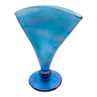 Vintage Stretch Glass Iridescent Fan Vase by Fenton For Sale