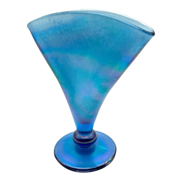 Vintage Stretch Glass Iridescent Fan Vase by Fenton For Sale
