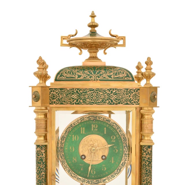 Rare Antique Bigelow, Kennard & Co. Champlevé and Brass Crystal Regulator Clock For Sale - Image 4 of 11