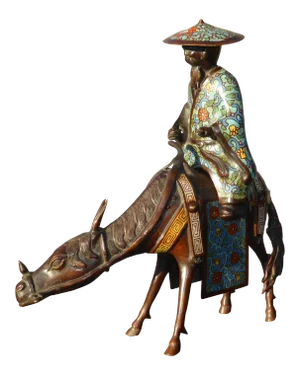 Vintage Asian Bronze Cloisonne Man on a Mule Statue Figuerine