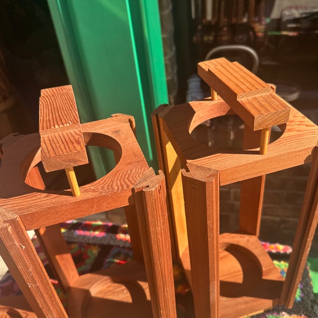 Wood Vintage Mid Century Modern Handmade Wooden Candle Lantern Decoration - 3 pcs For Sale - Image 7 of 9