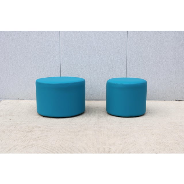 Modern Boost Round Ottomans in Tropic Blue Silicone by Ofs and Carolina - A Pair For Sale - Image 4 of 18
