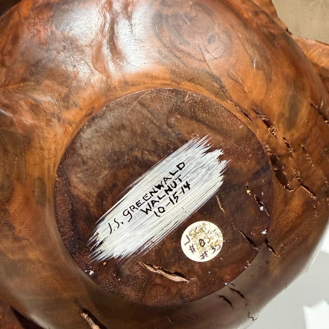 Studio Craft Handcrafted Walnut Wooden Bowl Js Greenwald Mid-Century For Sale In San Diego - Image 6 of 9