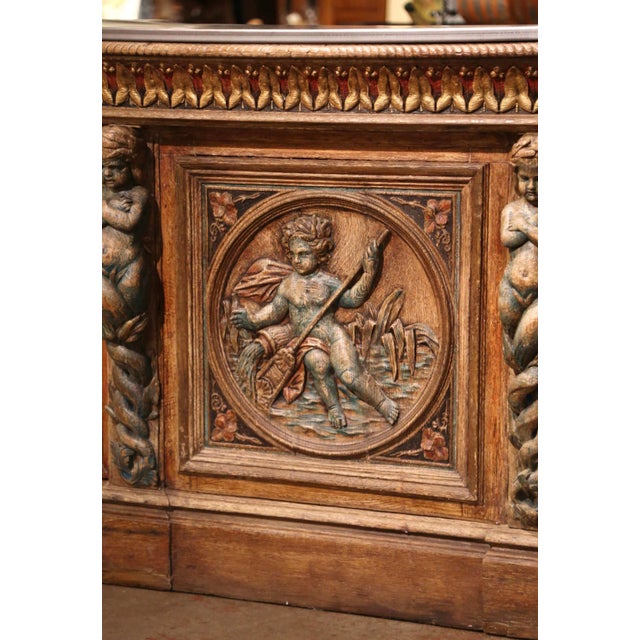 Early 19th Century Early 19th Century French Renaissance Carved Oak Dry Bar With Tole Top For Sale - Image 5 of 14