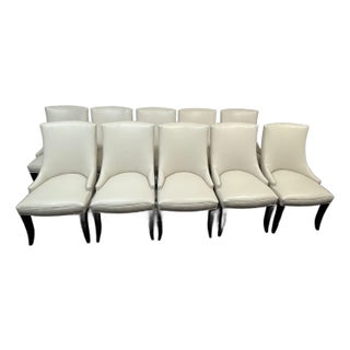 Kravet Custom Canterbury Ivory Leather Dining Chairs, Set of Ten For Sale