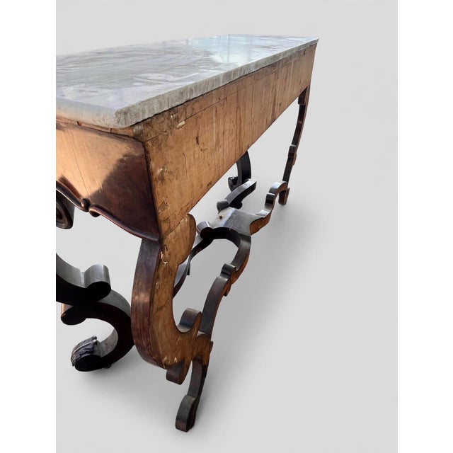 Wood 20th Century Louis Philippe Console Tables with White Marble Tops, 1890s, Set of 2 For Sale - Image 7 of 12