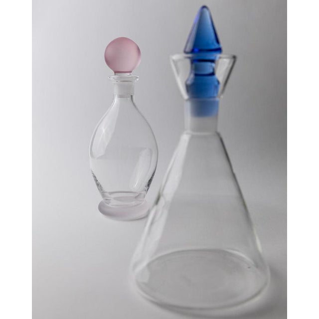 Glass Vintage Clear Glass Decanters with Pink and Blue Stoppers, 1980s, Set of 2 For Sale - Image 7 of 11