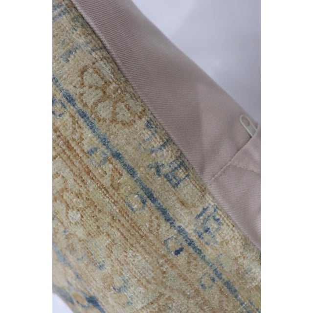 Persian Antique Zabihi Collection Persian Blue Tan Kerman Rug Pillow - 1'4" x 1'4" For Sale - Image 3 of 4