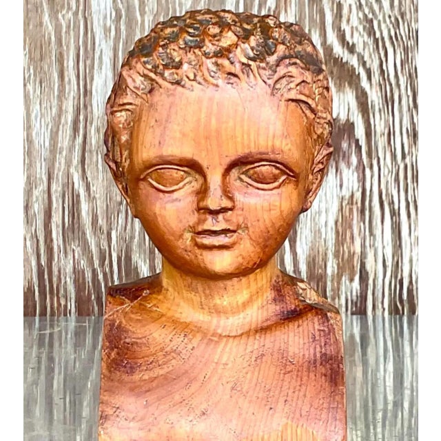 Wood Vintage Hand Carved Wood Bust of Child Sculpture For Sale - Image 7 of 12