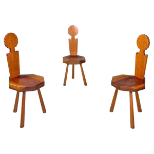 Italian Modern Wooden Chairs with Hexagonal and Seat Scalloped Decoration, 1970s, Set of 3