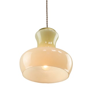 Mid-Century Modern Italian Brass and Yellow Glass Pendant Lamp For Sale