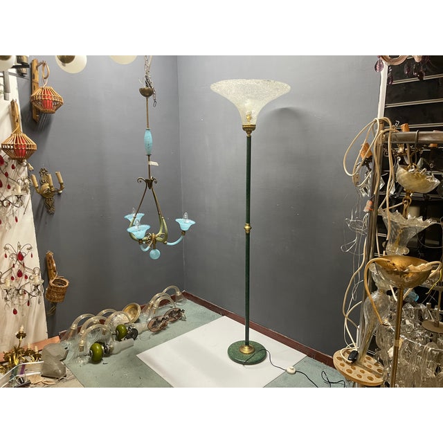 Italian Green Murano Glass Floor Lamp with Large Frosted Shade, 1980s For Sale - Image 6 of 13