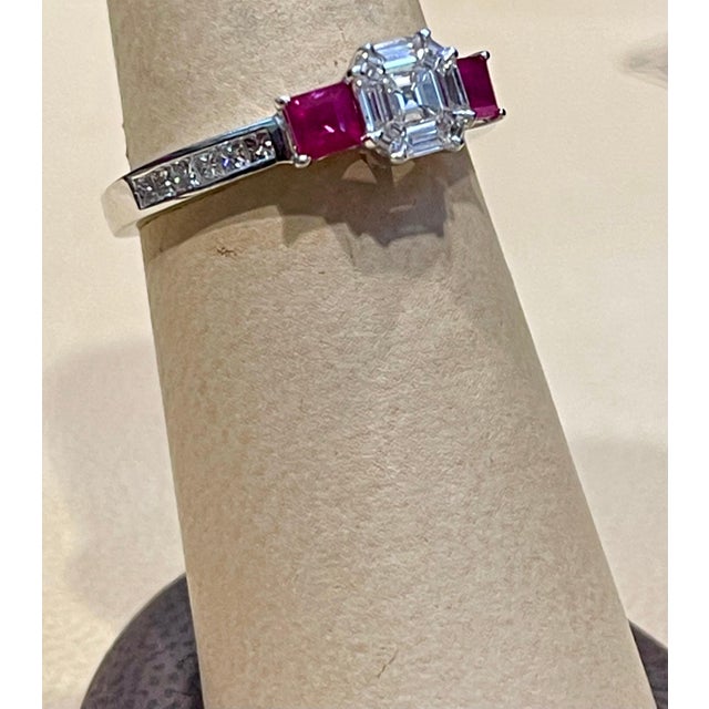 Gemstone 0.70 Ct Natural Ruby & 0.75 Ct Diamond 18 Karat White Gold Cocktail Ring For Sale - Image 7 of 18