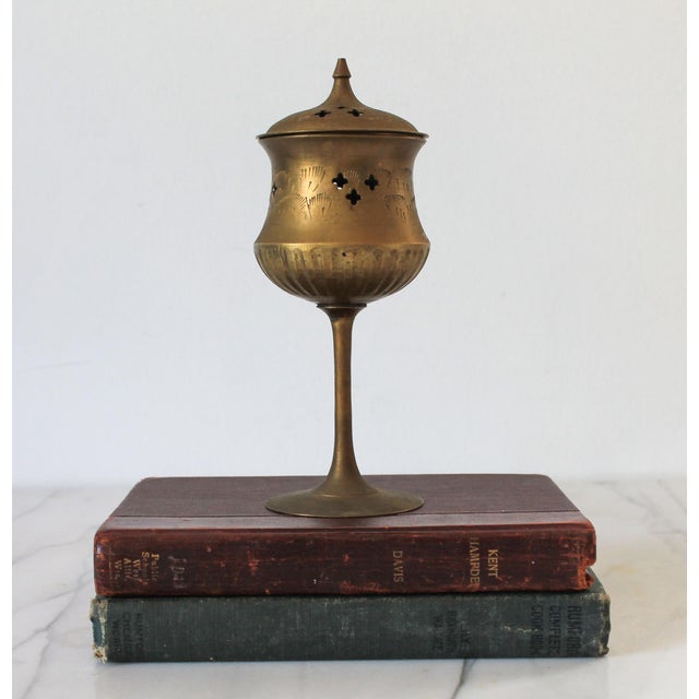 Indian Vintage Pierced Brass Incense Burner For Sale - Image 3 of 10