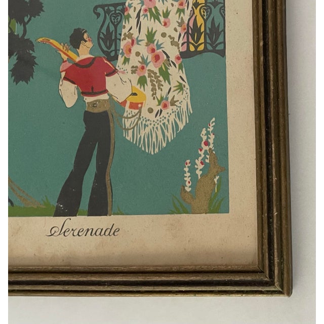 1970s Vintage Small Lithograph Print “Serenade” by French Illustrator George Barbier, Framed For Sale - Image 5 of 7