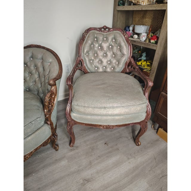 Antique Hand Carved Victorian Sofa and Chair For Sale - Image 4 of 17