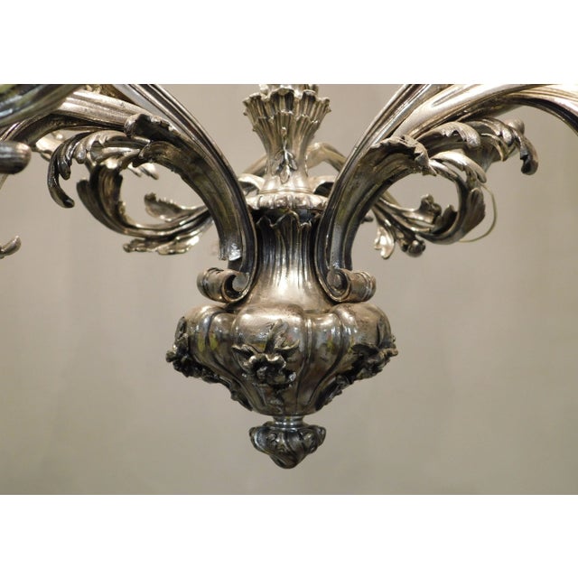 Metal Ten Light Baroque Chandelier Vintaged Silver-Metal Foliate Design For Sale - Image 7 of 13