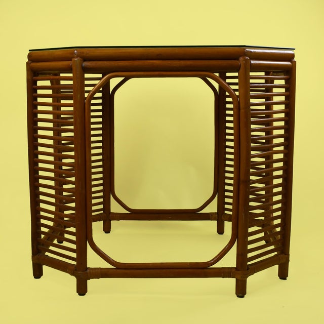 Mid-Century Modern Rattan Geometrical Dining Table For Sale - Image 3 of 4