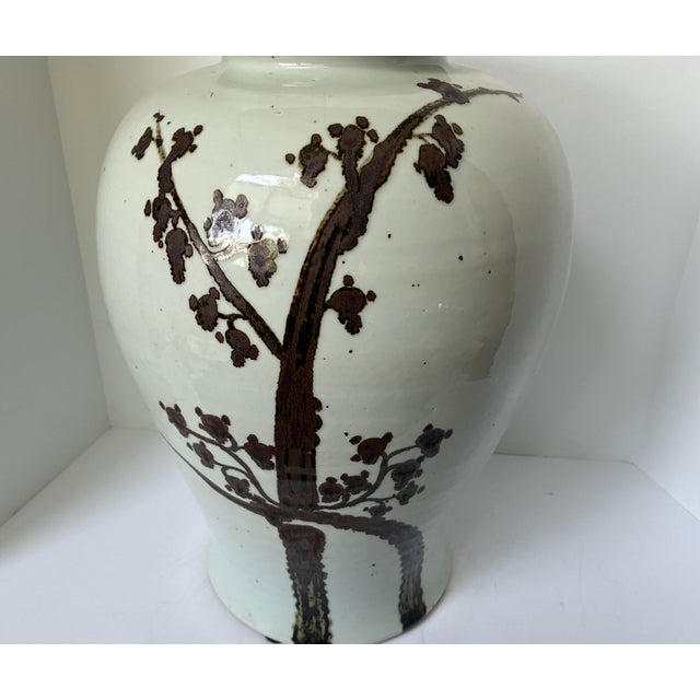 Chinese Pottery Large Floor Vase Rusty Brown Twisted Tree Stoneware For Sale - Image 6 of 14