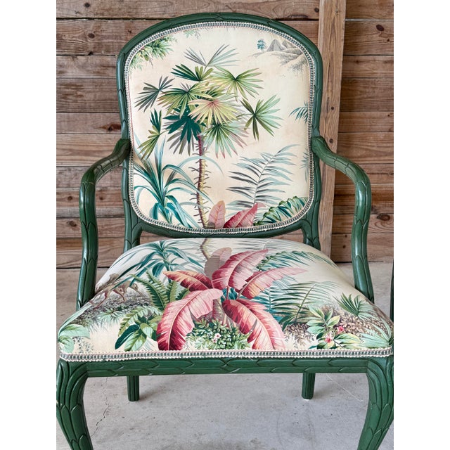 Vintage Sculptural Faux Bois Armchairs in the Manner of Serge Roche, Pierre Frey Upholstery For Sale - Image 11 of 12