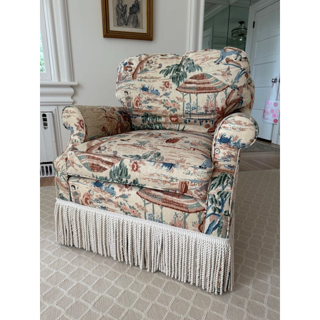 A gorgeous pair of swivel chairs ordered from Hickory Chair, and hardly used. The chairs are upholstered in a Twigs Fabric...
