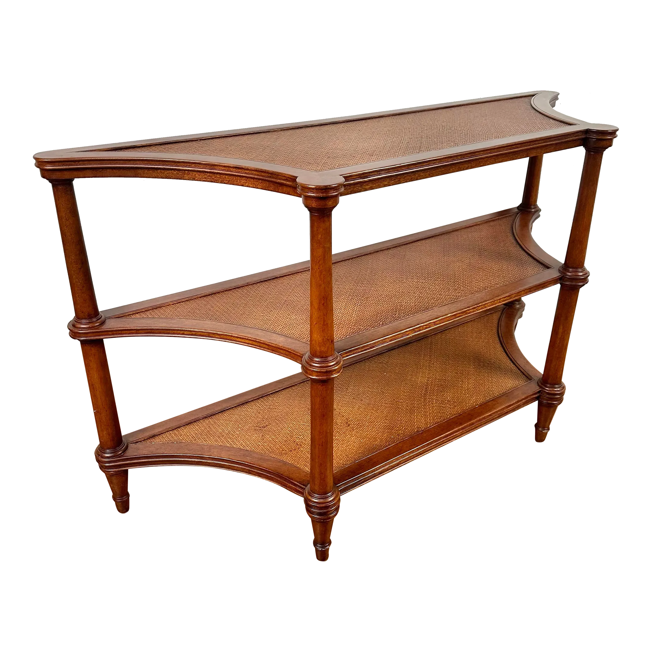 Ethan Allen Three Tier Rattan Legacy Collection Entryway Console
