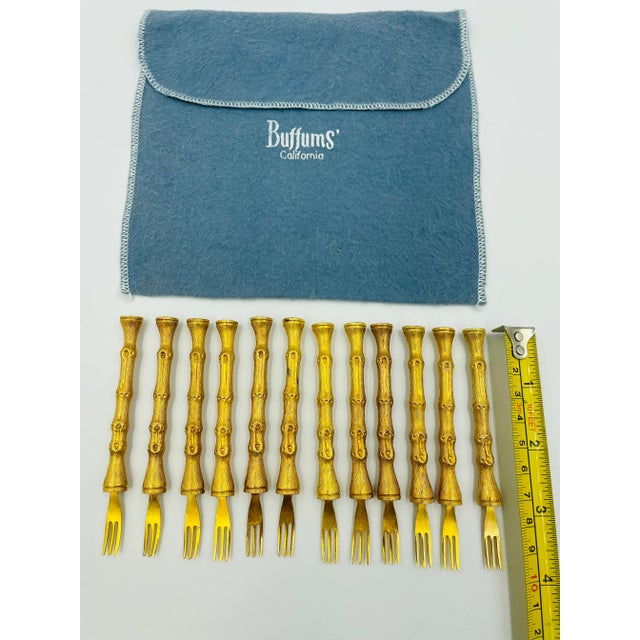 Vintage Gold Tone Bamboo-Style Cocktail Forks From Buffums’ Dept. Store - Set of 12 For Sale - Image 10 of 11