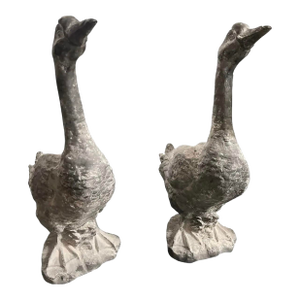 Pair of Vintage Brutalist Style Cast Metal Goose Sculptures