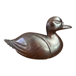 MCM Hand Carved Wooden Duck Figurine For Sale