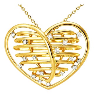 Late 20th Century 14K Matte Yellow Gold Huge Wired Diamond Heart Pendant For Sale