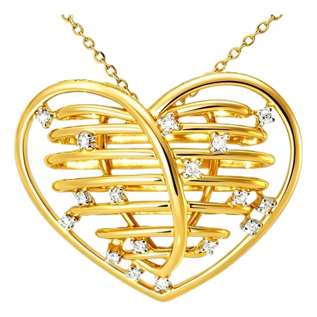 Late 20th Century 14K Matte Yellow Gold Huge Wired Diamond Heart Pendant For Sale